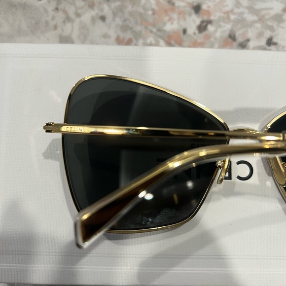 Celine cat eye sunglasses gold frames. main image 5